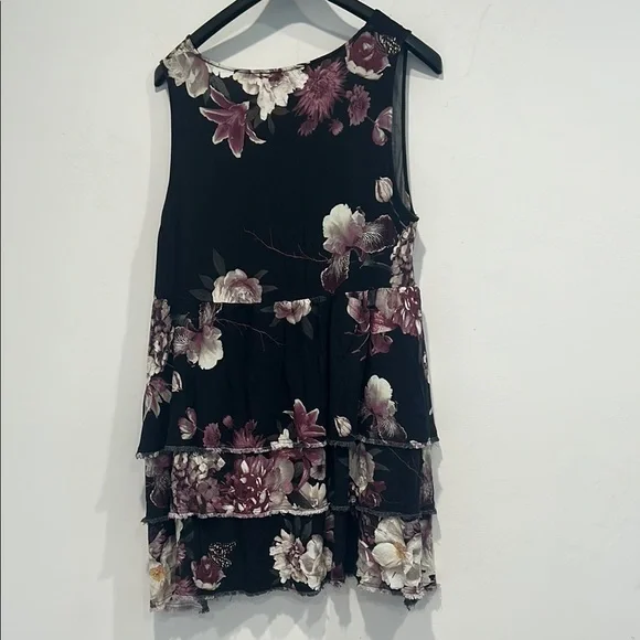 Current Mood Black purple Tiered v neck Mini Dress oversized small women’s new - Picture 5 of 6